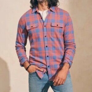 MENS Faherty Casual Blue and Dusty Rose Pink Plaid Shirt Sweater SIZE L